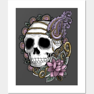 Floral skull flapper Posters and Art